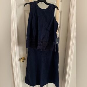Simply Vera Wang linen Dark Blue Lace Accent top and skirt (cord set )NWT